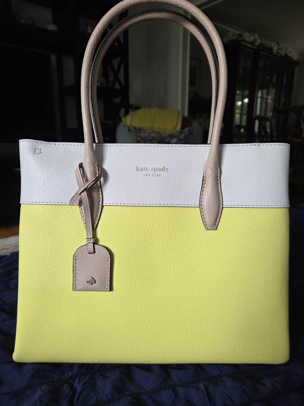 kate spade Two-Tone Yellow, White and Tan Leather Tote